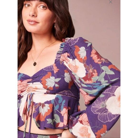 Band of the Free Floriane Purple/Orange Floral Boho Crop Top XS - Picture 3 of 5